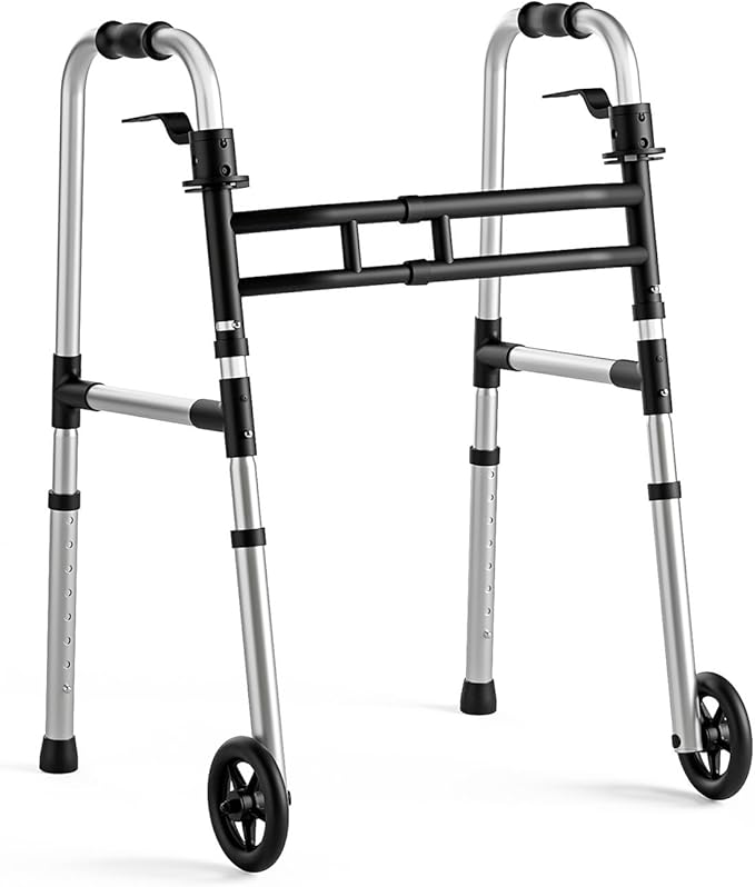 Agrish Aluminum Foldable Walker – Adjustable Width/Height (500 lb)